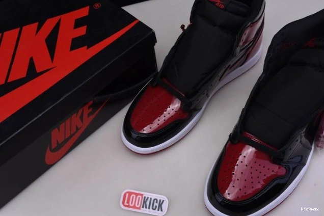 Cheap MAX Bred 555088-063 Air Jordan 1 Patent High OG 0629